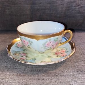 Vtg Royal Austria O&EG Floral/Gold Teacup/Saucer